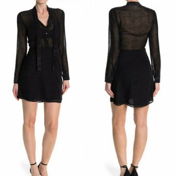 L'AGENCE Alesia Flocked Tie Neck Dress in Navy - Picture 2 of 12